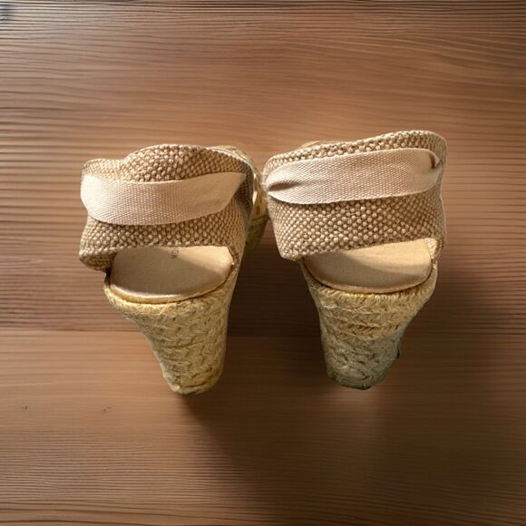 Montego Bay Club Woman’s 8.5 Satin Pink W/Gold Sequence Ankle Wrap Espadrille - Picture 7 of 8